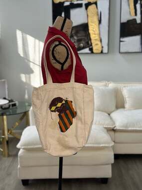 Handmade Canvas Tote Bag with Kente Cloth Africa Map Patch
